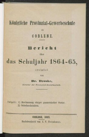 Bestimmung einiger geometrischer Oerter