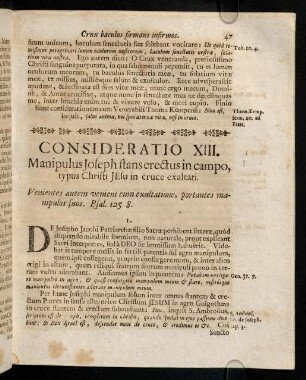 47-54, Consideratio XIII. Manipulus Joseph stans erectus in campo, typs Christi Jesu in cruce exaltati. Consideratio XIV. Rubus ardens, incombustus, quem Moyses vidit, crucem Dominicam praesignavit.