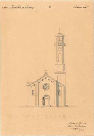 Klumpp, Karl F. A.; Friedberg; Neue Pfarrkirche - Aufriss