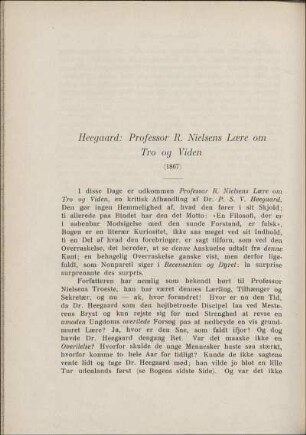 Heegaard: Professor R. Nielsens Lære om Tro og Viden (1867)