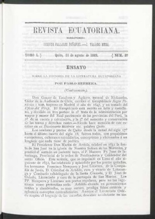 Número 8.°, Quito, 31 de agosto de1889.