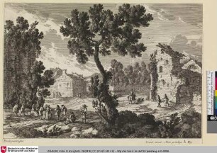 [Landschaft mit Ruine und tanzenden und musizierenden Personen]