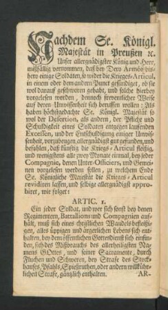 Nachdem Se. Königl. Majestät in Preußen [et]c.