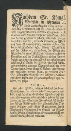 Nachdem Se. Königl. Majestät in Preußen [et]c.
