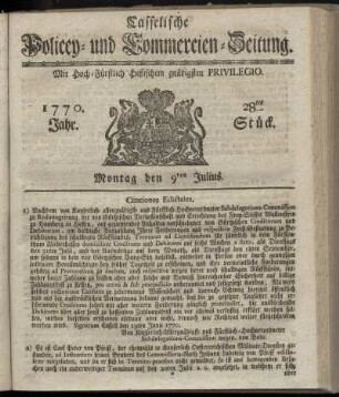 28tes Stueck, Montag den 9ten Julius. 1770