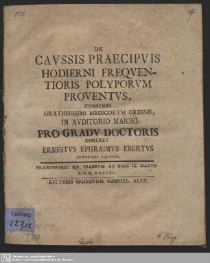 De Caussis Praecipuis Hodierni Frequentioris Polyphorum Proventus ...