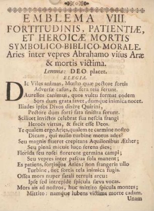Emblema VIII. Fortitudinis, patientiæ, et heroicæ mortis symbolico-biblico-morale.