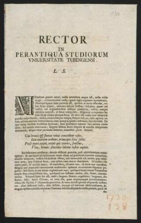 Rector In Perantiqua Studiorum Vniuersitate Tubingensi, L. S.