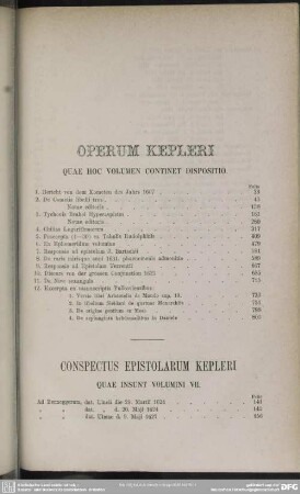 Operum Kepleri. Quae hoc volumen continet dispositio.