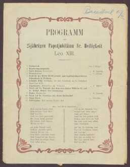 Einladungen und Programme zum 25-jährigen Jubiläum von Papst Leo XIII