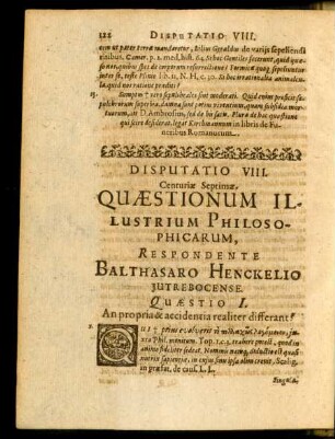 Disputatio VIII. Respondente Balthasaro Henckelio