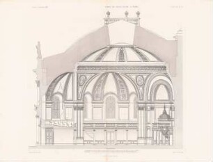 Umbau der Kirche auf dem Gendarmenmarkt, Berlin: Querschnitt (aus: Atlas zur Zeitschrift für Bauwesen, hrsg. v. L.v.Tiedemann, Jg. 33, 1883)