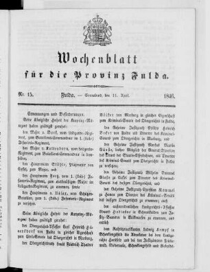Nr. 15, Ausgabe vom 11. April 1846
