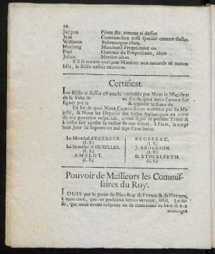 Pouvoir de Messieurs les Commissaires du Roy