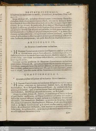 Articulus IV. De Horarum Canonicarum Recitatione.