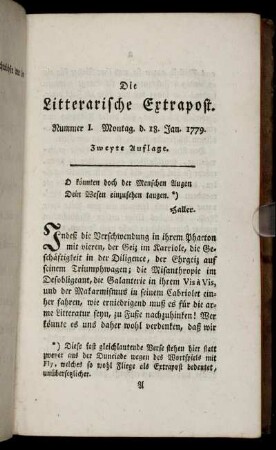 Nummer I. Montag d. 18. Jan. 1779.