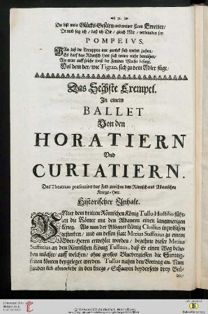 Das Sechste Exempel. In einem Balett Von den Horatiern Vnd Curatiern