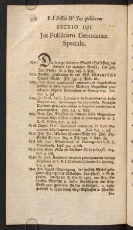 Sectio IIII. Jus Publicum Germaniae Speciale.