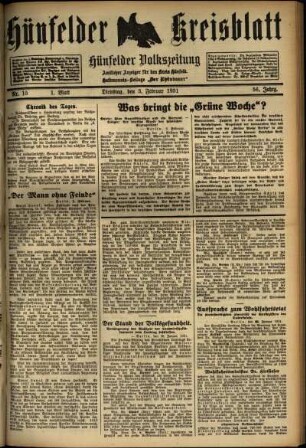 Erste Ausgabe vom Dienstag, den 03. Februar 1931.