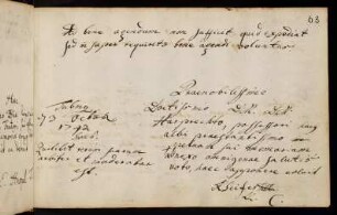 63r, Seiferheld, Johann Ludwig. Tübingen, 03.10.1742 [aus Westheim; Jurastudent in Tübingen]