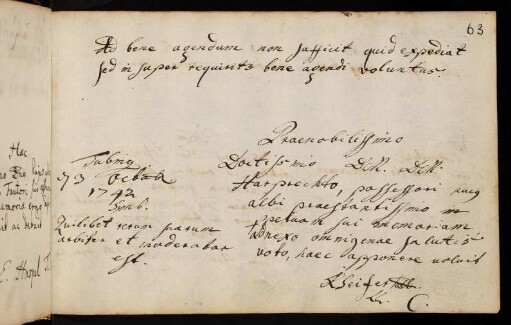 63r, Seiferheld, Johann Ludwig. Tübingen, 03.10.1742 [aus Westheim; Jurastudent in Tübingen]