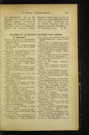 Verzeichnis der zur Recension eingesandten neuen Schriften