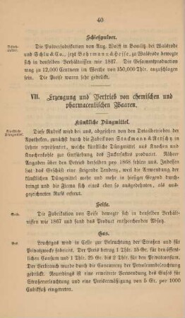 VII. Erzeugung und Vertrieb von chemischen und pharmaceutischen Waaren.