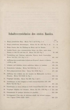 Inhaltsverzeichniss des ersten Bandes.