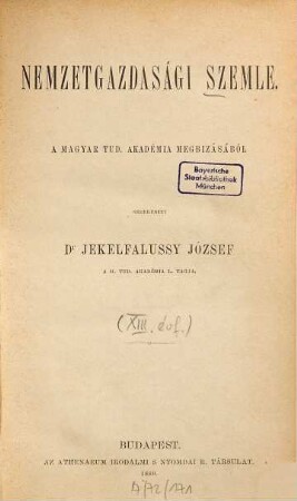 Nemzetgazdasági szemle, 13. 1889