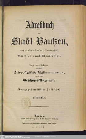 1903: Adreßbuch der Stadt Bautzen