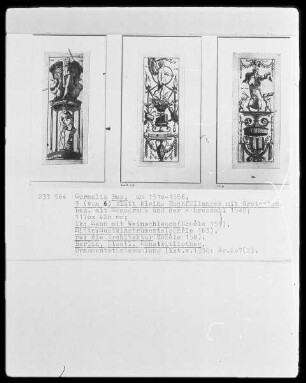 links: Mann mit Weinschlauch (Schéle 159); Mitte: Musikinstrumente (Schéle 163); rechts: die Architektur (Schéle 158)