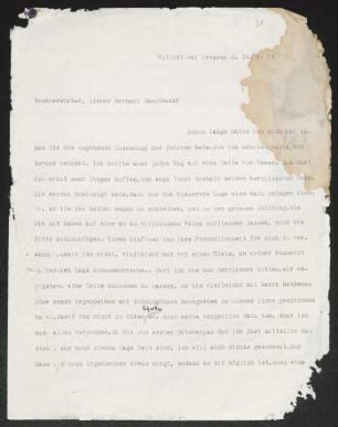 Brief von Hans Kyser an Gerhart Hauptmann