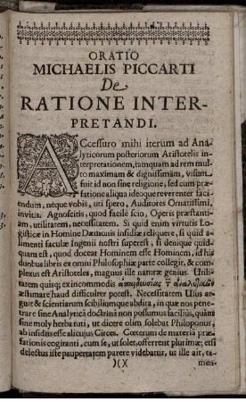 Oratio Michaelis Piccarti De Ratione Interpretandi.