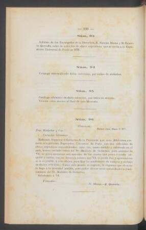 Núm. 94 : Catálogo sitemático de dicha colección, por órden de materias.