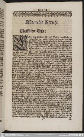 Allgemeine Vorrede. Christlicher Leser!