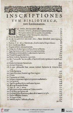 Inscriptiones tum Bibliothecae, tum Emblematum