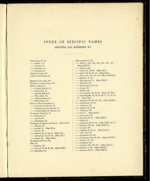 Index of Specific Names Adopted and Referred to.