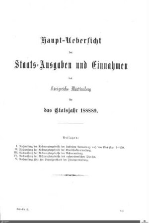 Nachweisung der Rechnungsergebnisse von dem Etatsjahr 1888-1889