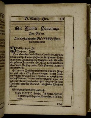 Die Fünffte Hauptfrage Von Gott. Ob die Calvinisten Gottes Warheit verläugnen?