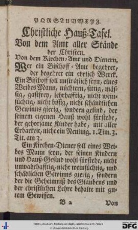 Christliche Hauß-Tafel.