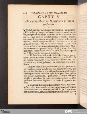 Caput V. De authoritate in Ministrum primum conferenda.