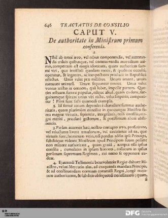 Caput V. De authoritate in Ministrum primum conferenda.