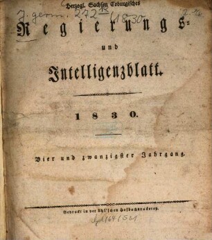 Herzogl.-Sachsen-Coburgisches Regierungs- und Intelligenzblatt. 1830