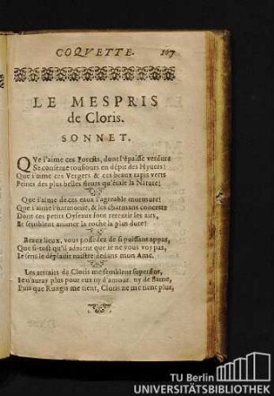 Le Mespris de Cloris. Sonnet.