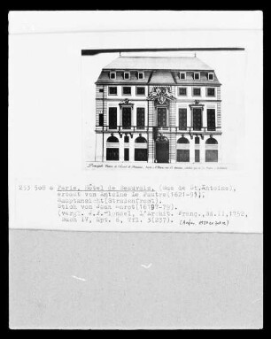 Aufriss der Hauptfassade des Hôtel Beauvais in Paris, 68 Rue François-Miron