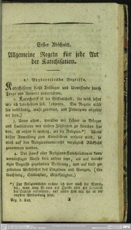 Erster Abschnitt. Allgemeine Regeln für jede Art der Katechisation