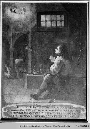Gedenkbilder zu Wundern des Gnadenbildes : Das Bild der Annunziata befreit Conte Luigi Ferdinando Marsili