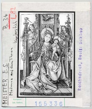 Meister E.S.: Madonna auf dem Thron mit zwei Engeln