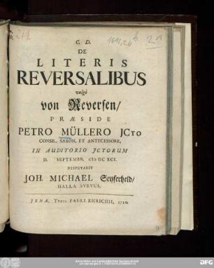 De Literis Reversalibus vulgò von Reversen
