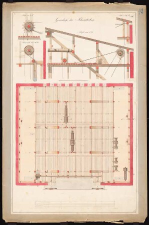 Schauspielhaus auf dem Gendarmenmarkt, Berlin: Bühnenhaus: Schnürboden, Grundriss, Querschnitt